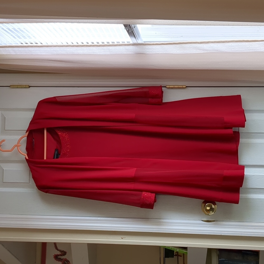 The Lady in Red ensemble, slip dress w matching swing coat.